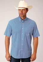 Roper 1460 Stretch Diamond Star (Blue) - Men's Short Sleeve Shirt