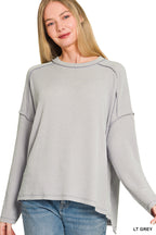 Raised Rib Raw Edge Long Sleeve Zenana Top *Multiple Colors*