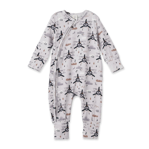 Airplane Zipper Romper -  Bamboo Baby Footie Outfit