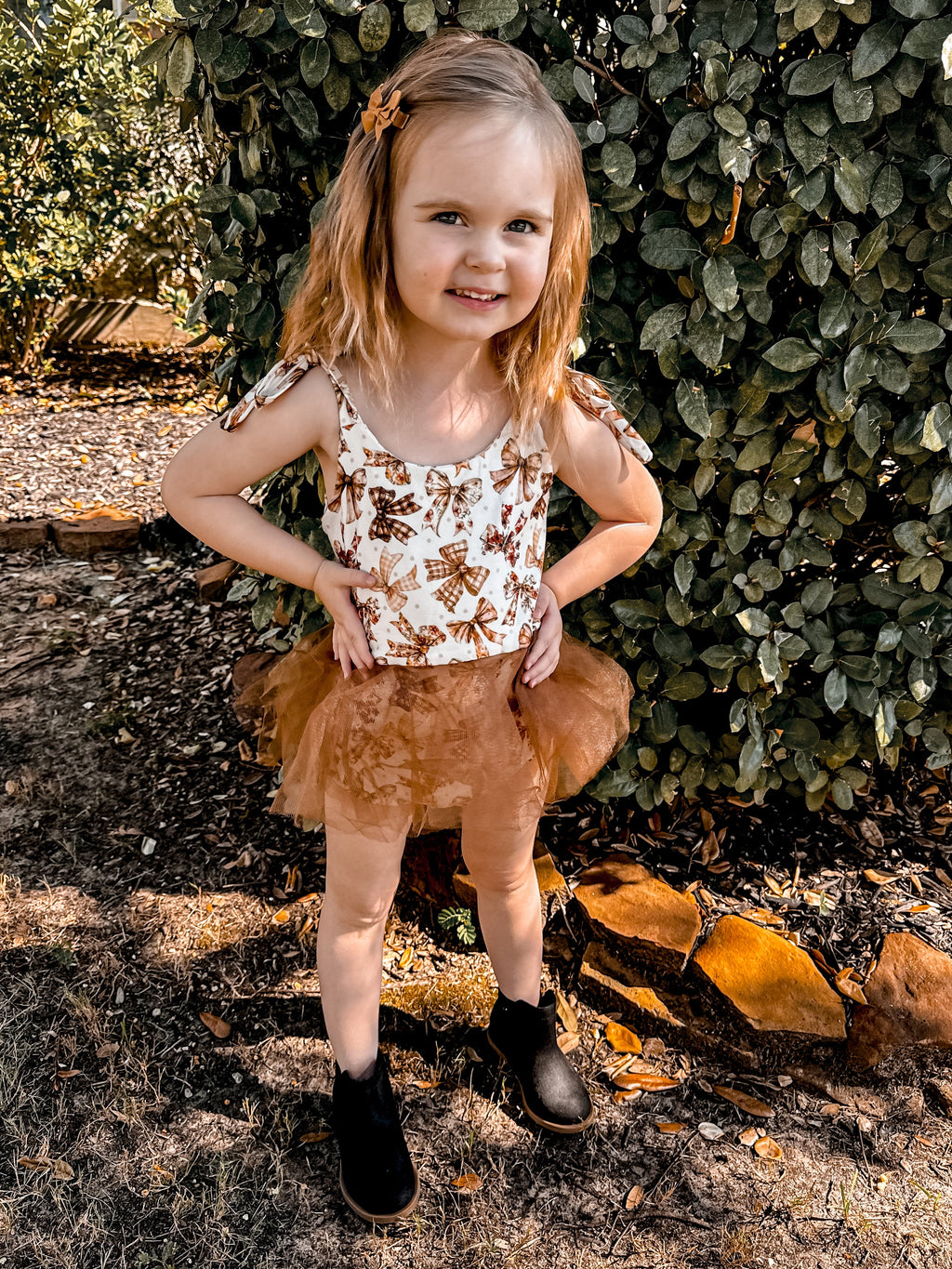 Fall bows mesh tie romper