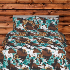 SOUTH OF LAREDO COLLECTION - SUNFLOWER AND COW PRINT - WESTERN 3 PIECE OVERSIZE KING BEDROOM SET
