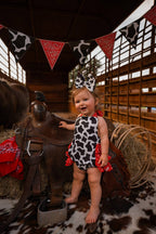 Cow paisley tie romper