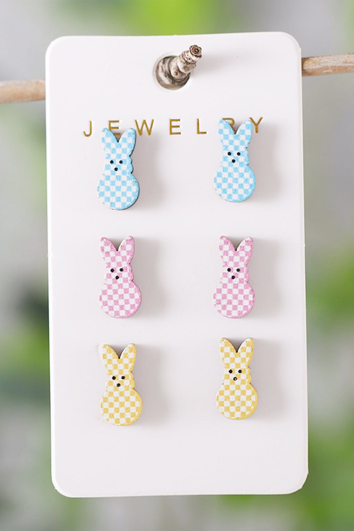 3 Pairs Bunny Plaid Studs