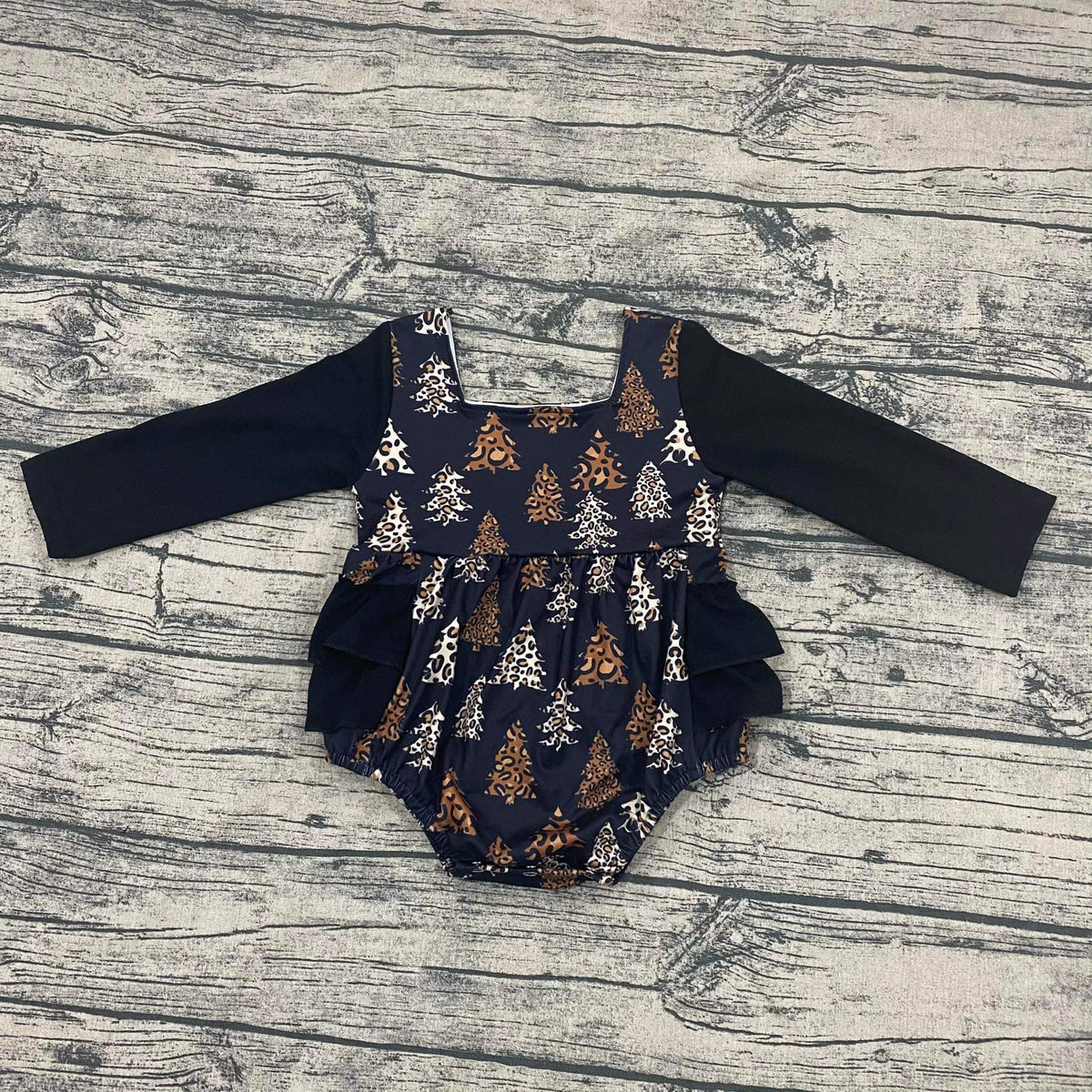 Leopard trees ruffle romper