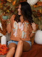 Autumn Faux Patch And Checkered Leaves Tee