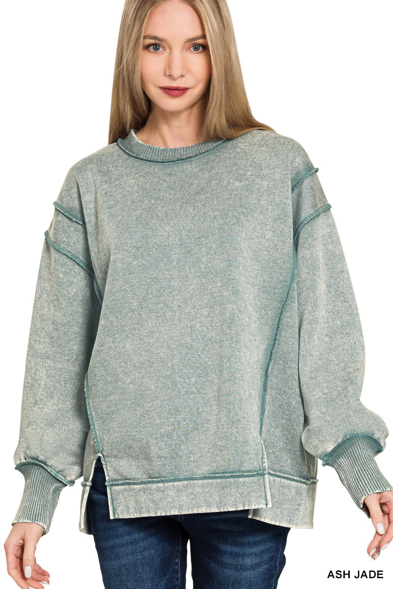 Acid Wash Exposed Seam Fleece Zenana Sweatshirt *Multiple Colors*