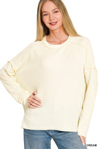 Raised Rib Raw Edge Long Sleeve Zenana Top *Multiple Colors*