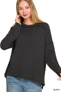 Raised Rib Raw Edge Long Sleeve Zenana Top *Multiple Colors*