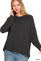 Raised Rib Raw Edge Long Sleeve Zenana Top *Multiple Colors*