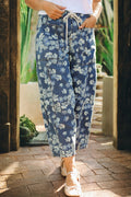 Blue Floral Barrel Jeans