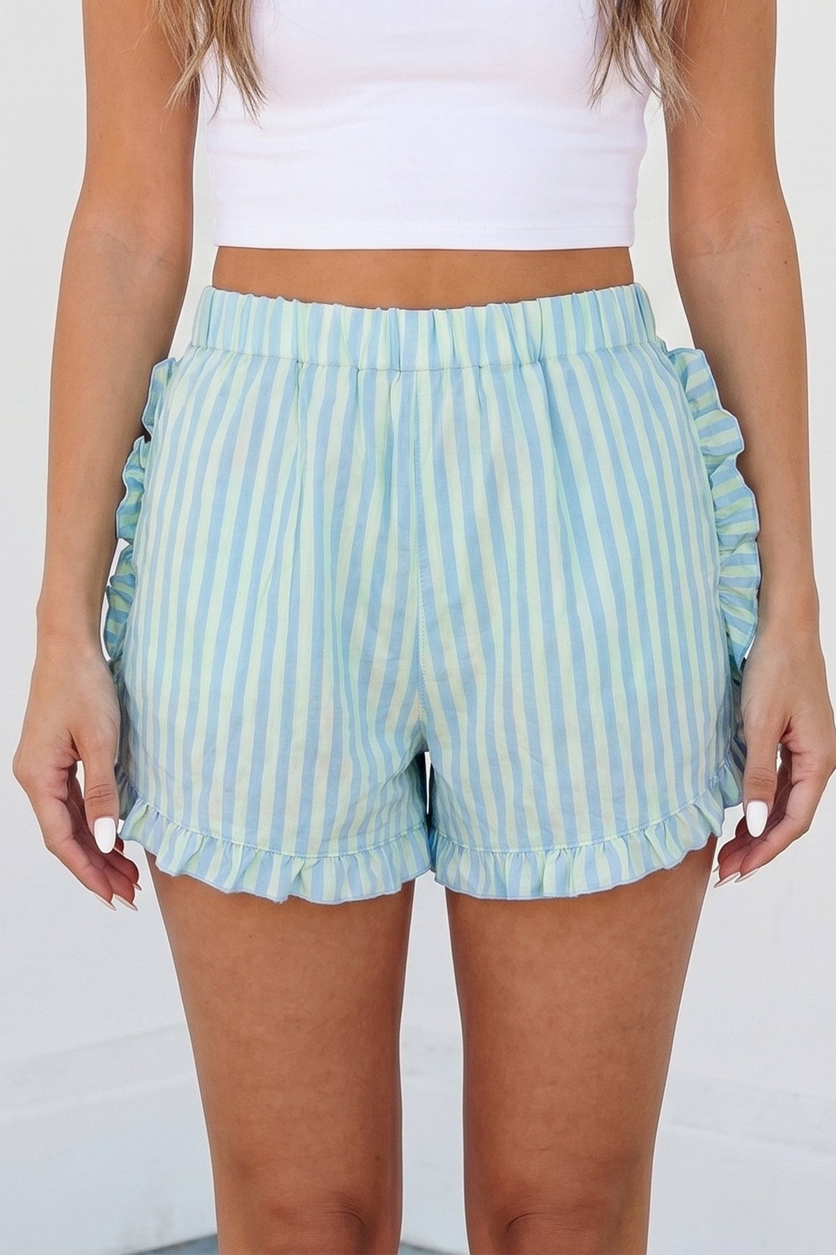 Blue Stripe Ruffle Trim Shorties