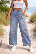 Blue Floral Elastic Jeans
