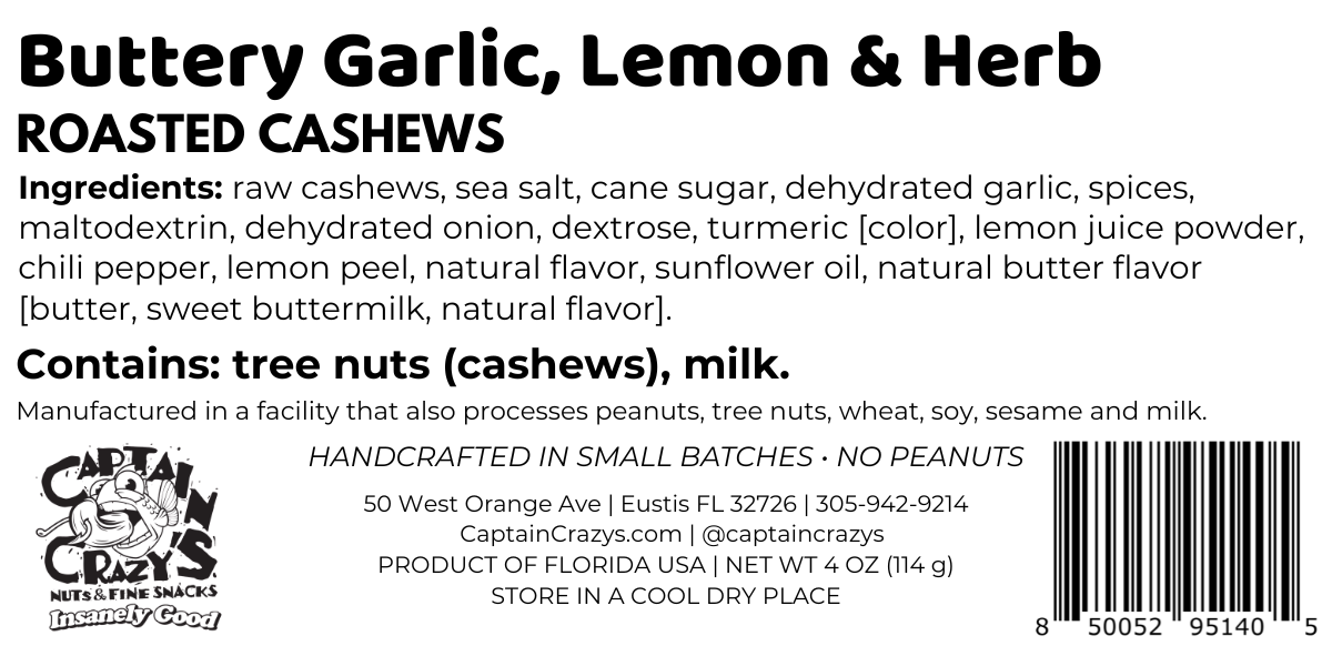 Buttery Garlic, Lemon & Herb Roasted Cashews