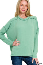 Raised Rib Raw Edge Long Sleeve Zenana Top *Multiple Colors*