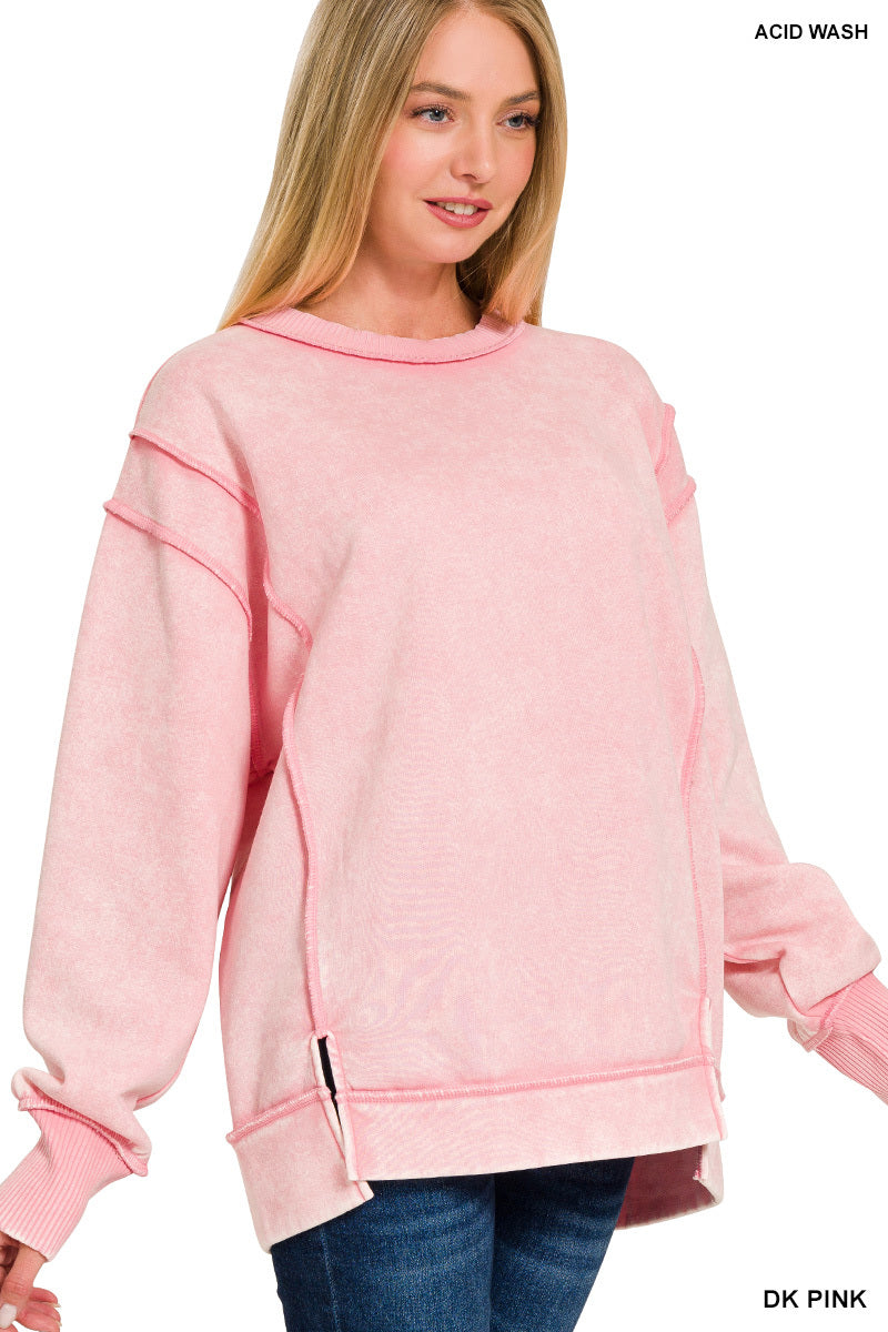 Acid Wash Exposed Seam Fleece Zenana Sweatshirt *Multiple Colors*