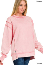Acid Wash Exposed Seam Fleece Zenana Sweatshirt *Multiple Colors*