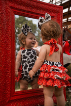 Cow paisley tie romper