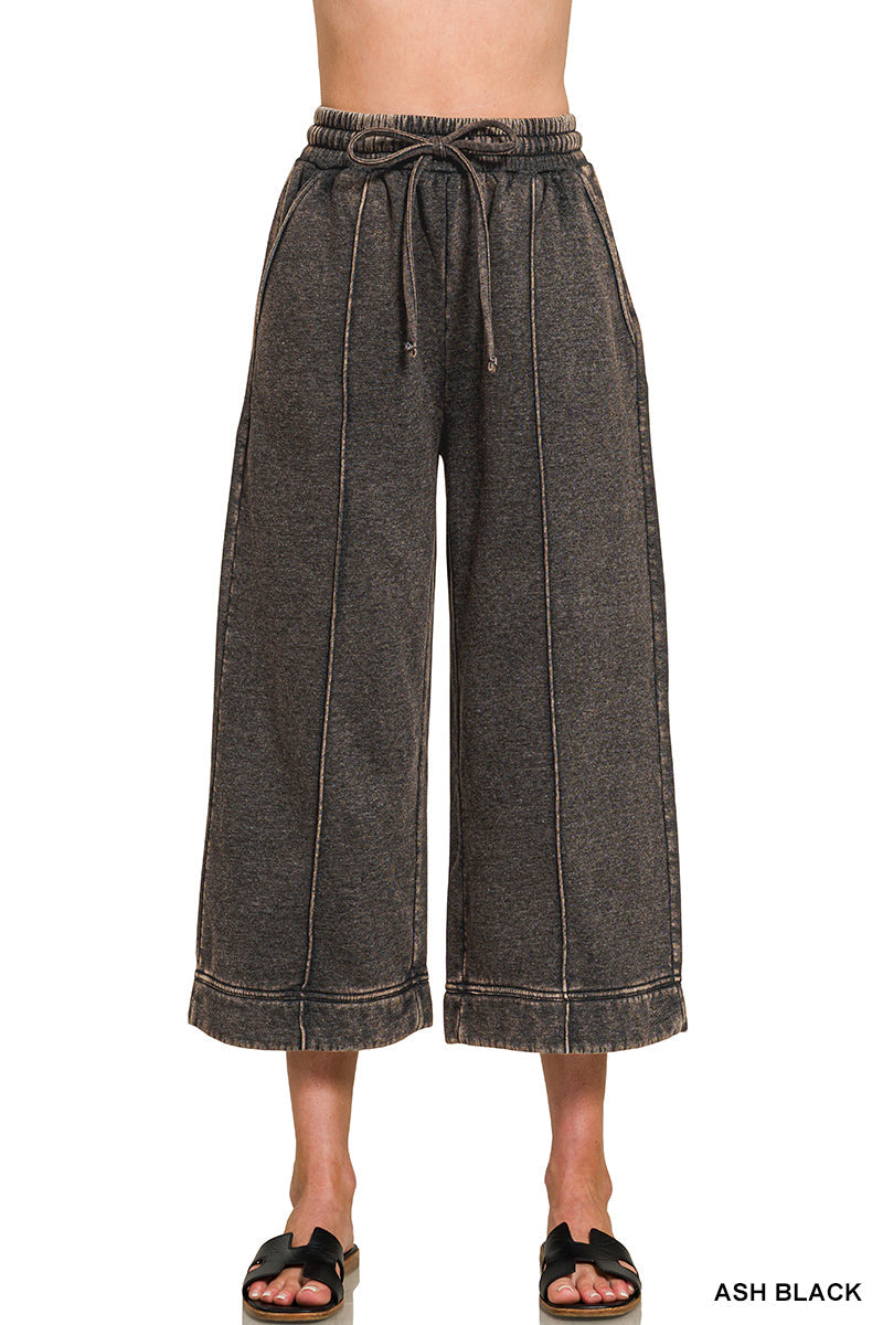 Acid Wash Crop Zenana Wide Leg Pants *Multiple Colors*