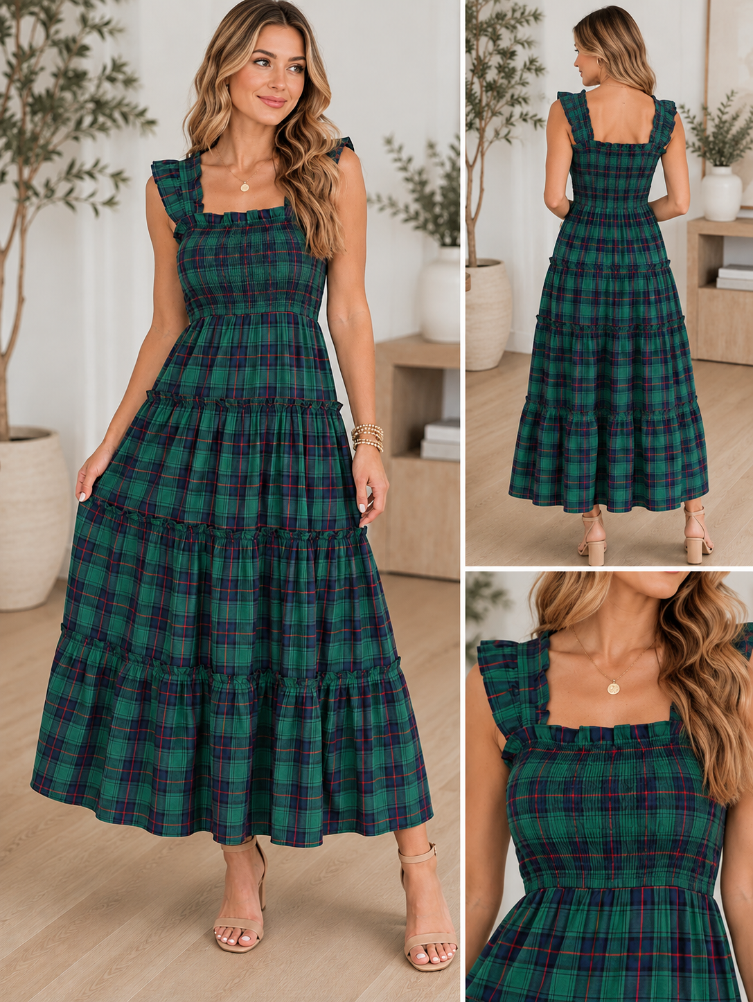 Green Plaid Ruffle Dress