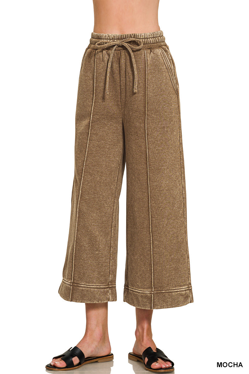 Acid Wash Crop Zenana Wide Leg Pants *Multiple Colors*