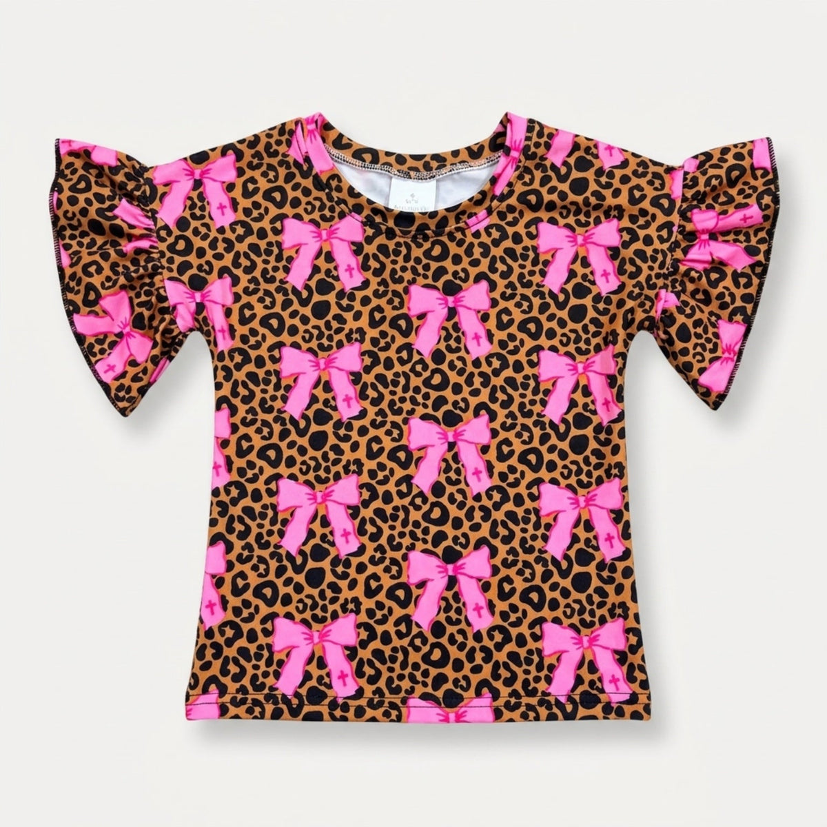 Faith bows leopard ruffle tee