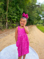 Pink leopard bamboo tie dress with pockets