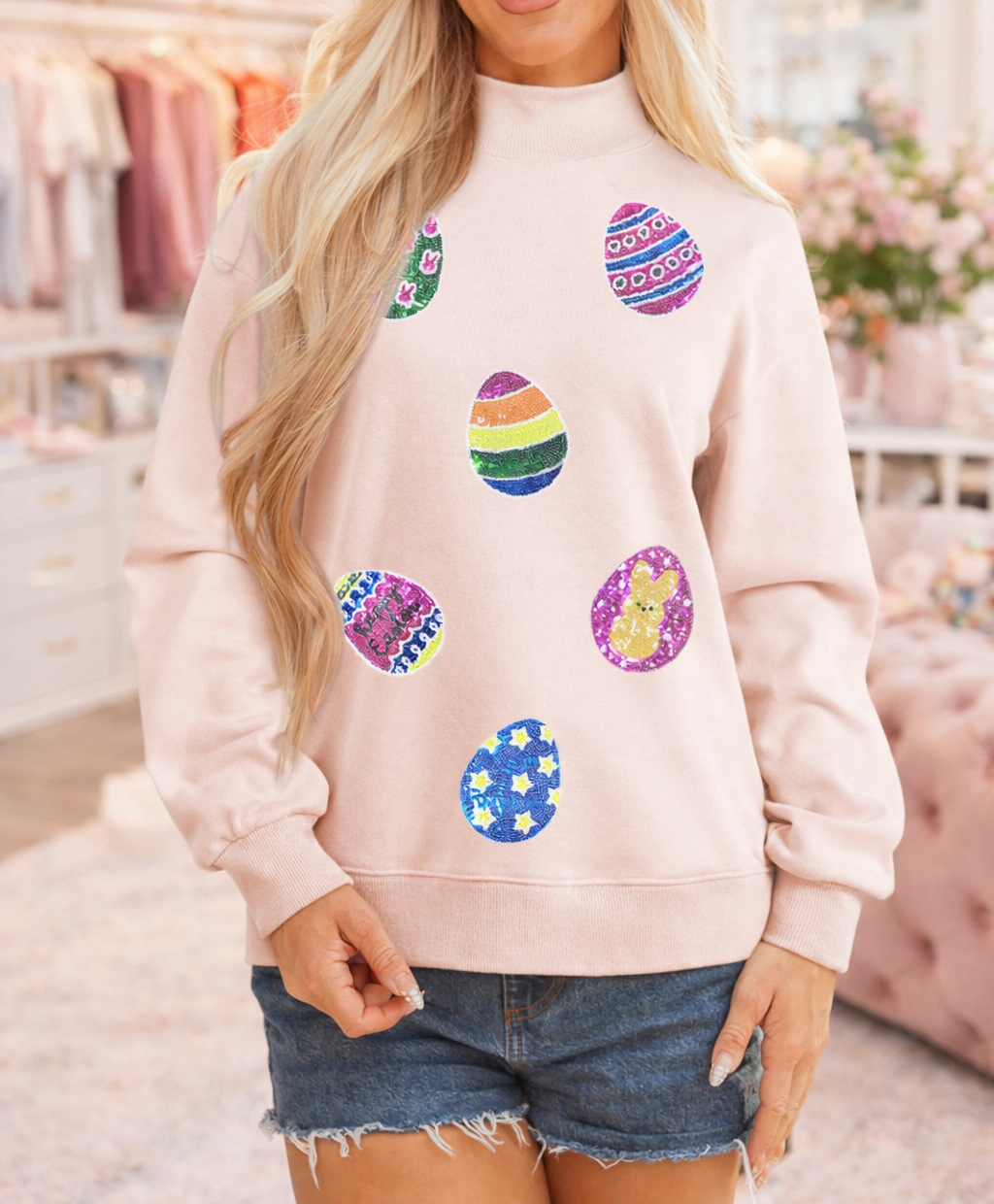 Pink Easter Egg Sequin Sweatshirt