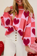 Pink Plus Heart Checkered Sweater