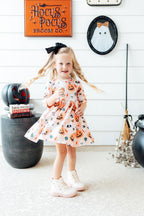 Pumpkin Peekaboo 3/4 Sleeve Pocket Twirl Dress
