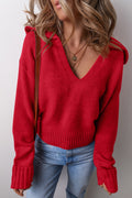 Red V Neck Ribbed Sweater