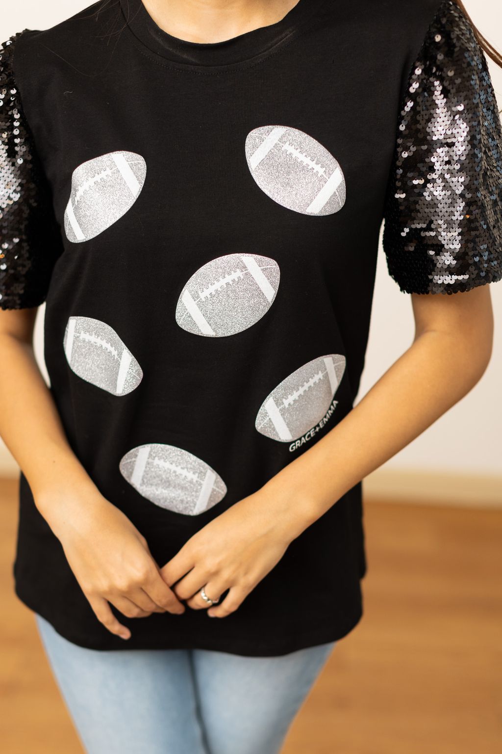Glitter Football on Princess Top, Black