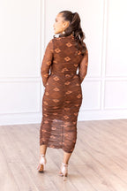 Southwestern Aztec Mesh Midi Skirt, Brown