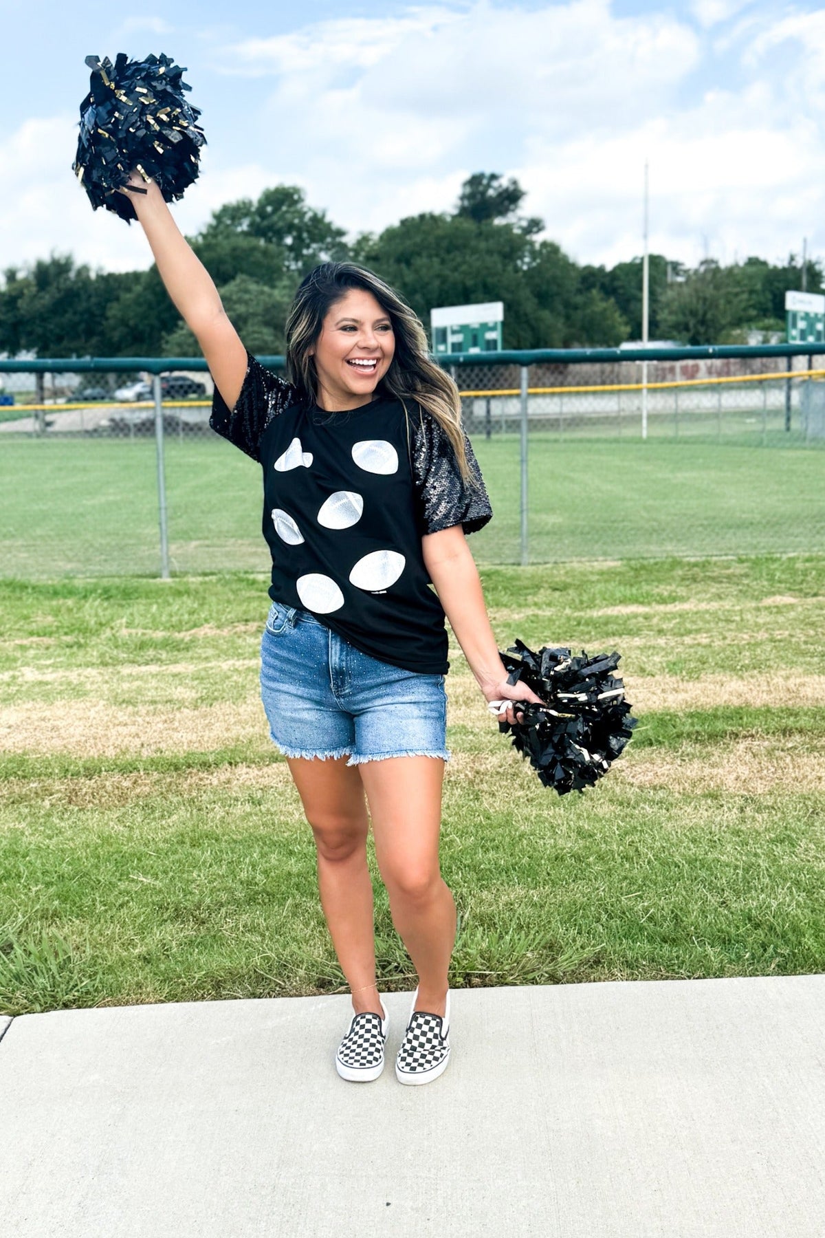 Glitter Football on Princess Top, Black