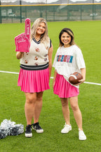 Glitter Football Patches Knit White Vest