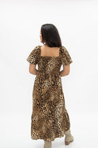 Puff Sleeve Midi Dress, Leopard