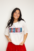 Glitter "Touchdown" on White T-Shirt