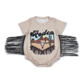 Short sleeves rodeo bull skulll cactus tassels baby romper