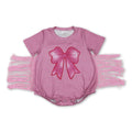 Pink short sleeves tassels bow baby girls romper