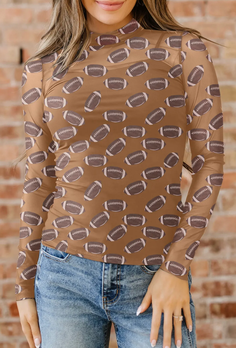 Football Sheer Mesh Long Sleeve Top