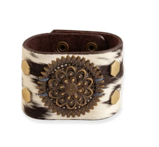 Brandianna Hair-On Hide Cuff Bracelet In Dark | Myra Bag