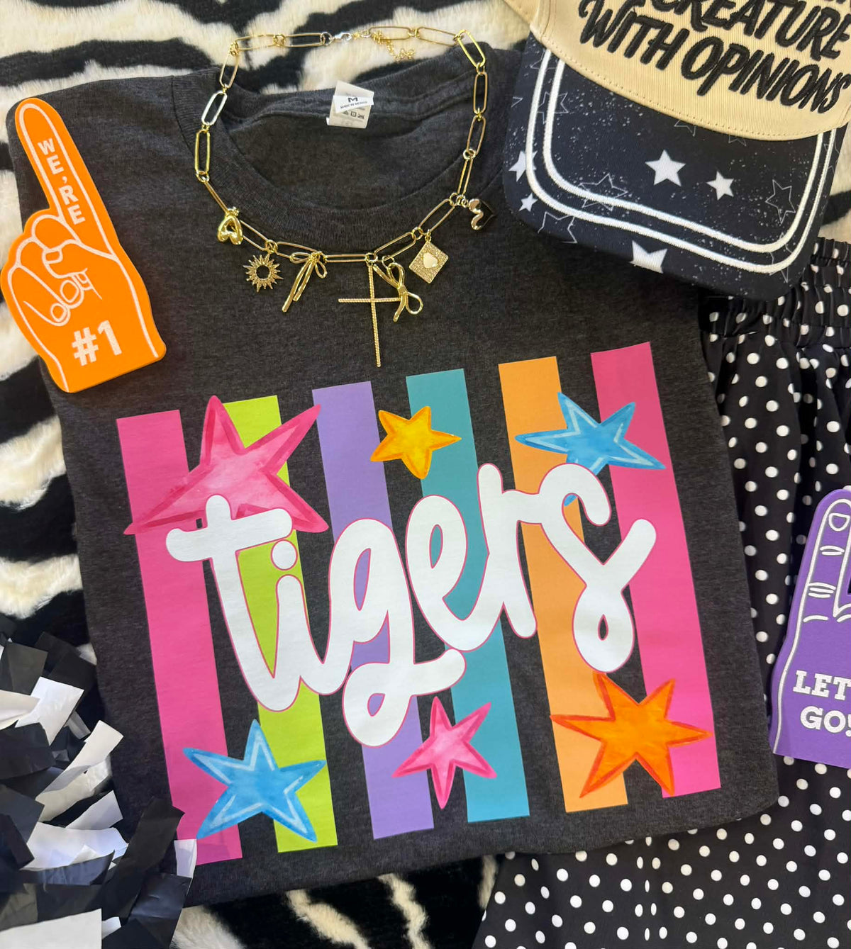 TIGERS NEON RAINBOW STARS TEE