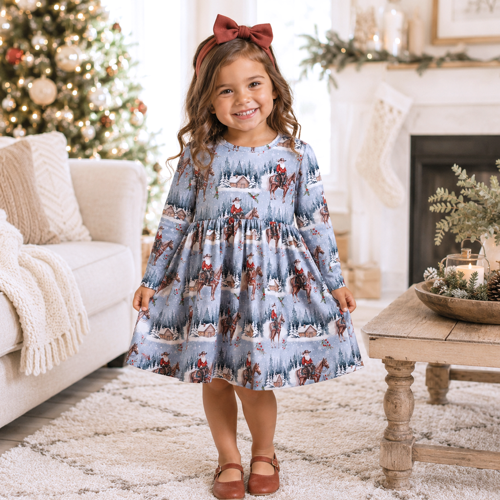 Cowgirl Christmas Girls Dress – Soft Bamboo Holiday Style
