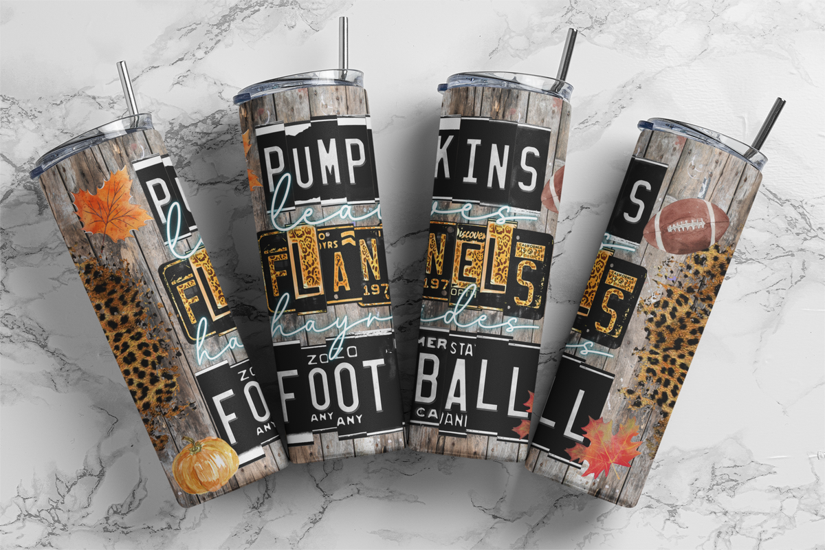 Fall License Pumpkins Flannels Football 20oz Skinny Tumbler