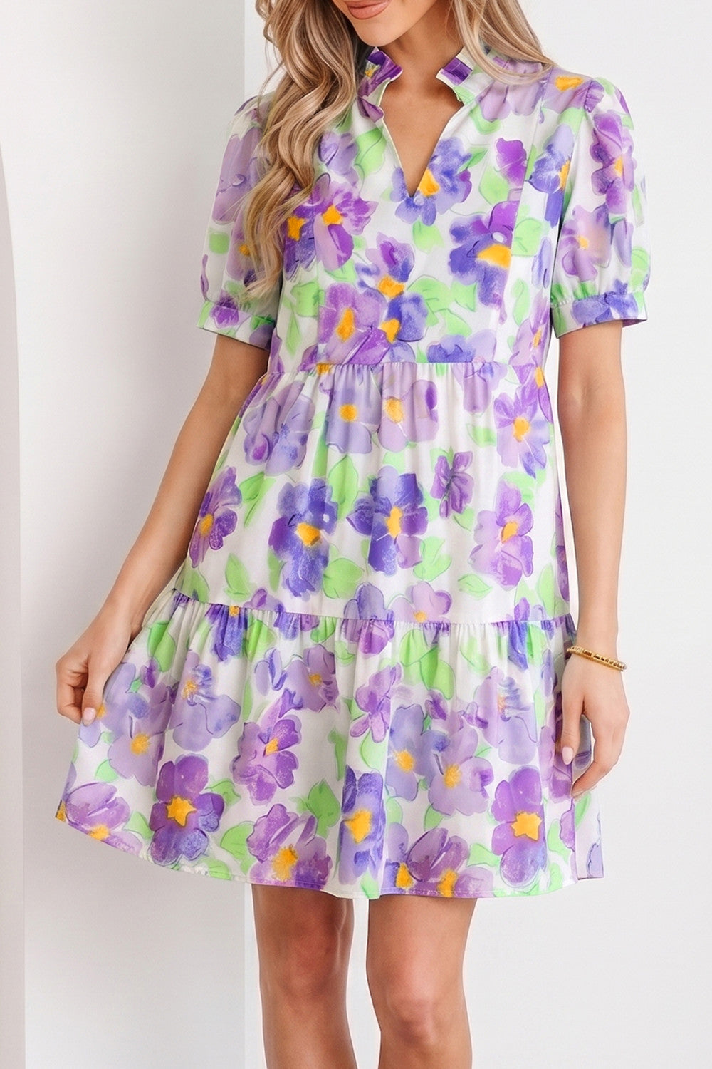 Purple Floral Ruffle Mini Dress