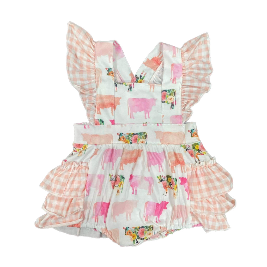 Watercolor cows ruffle romper
