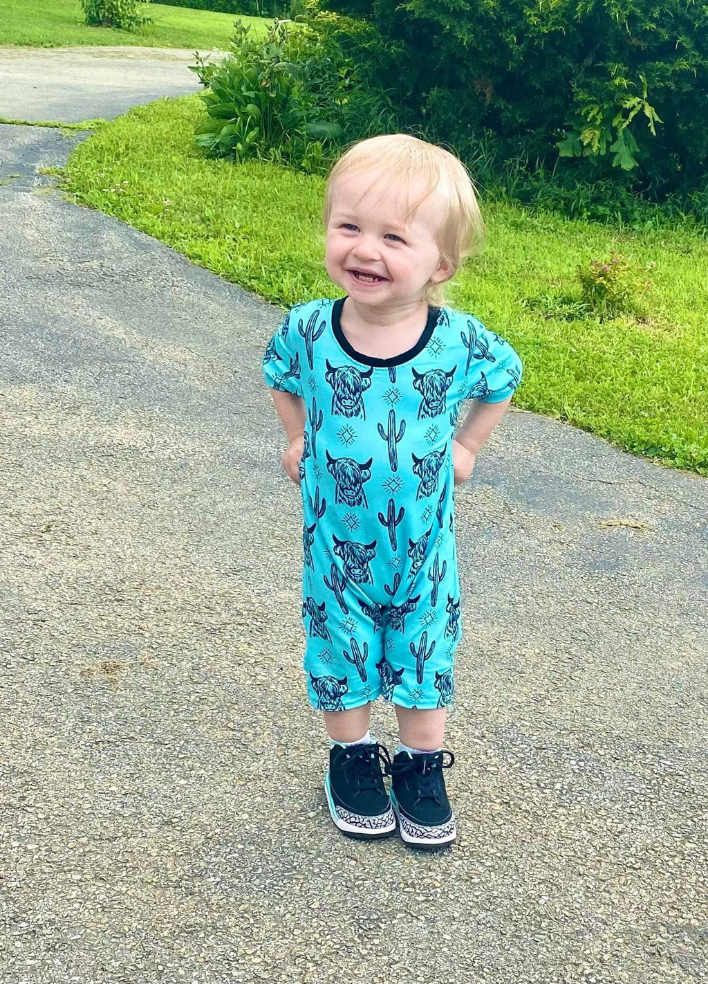 Blue Highland Boy romper