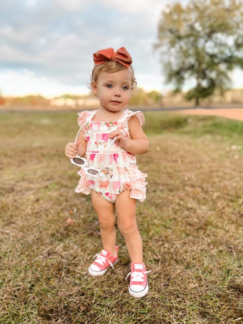 Watercolor cows ruffle romper