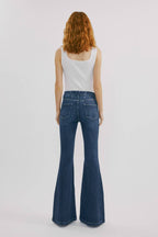 Kan Can High-Rise Super Flare Western Jeans — Dark Wash with Back Waistband Seam Detail & Front Coin Pocket (Size 9 remaining)