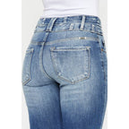 Kan Can High-Rise Super Flare Western Jeans — Dark Stone Wash with Two-Button Zip Fly & Distressed Detailing (Size 7 available)