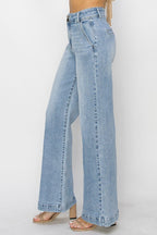 Risen Double Button Wide-Leg Western Jeans — High-Rise Trouser Style with Slash Front and Back Pockets - Sizes 9, 11, 13 and 15 remain